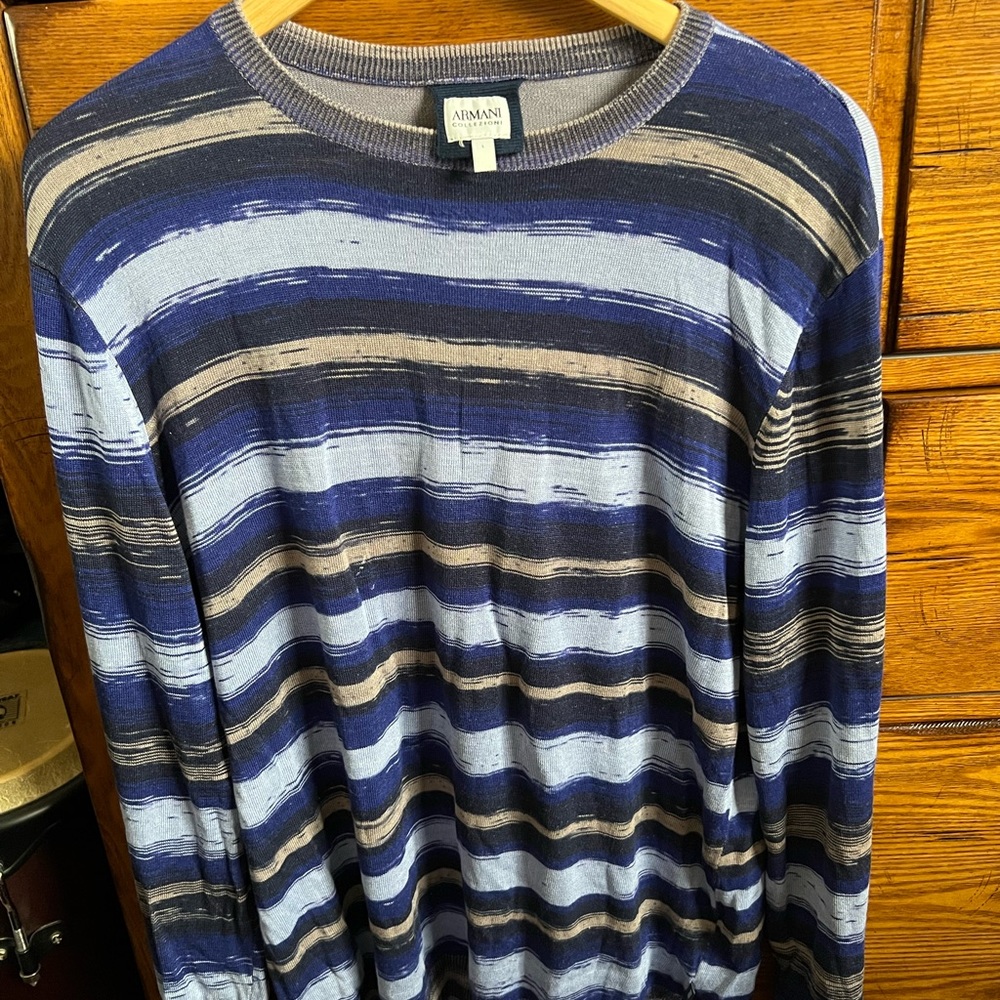 Armani Collezoni Men’s Blue/Multicolor Long Sleeve Sweater
